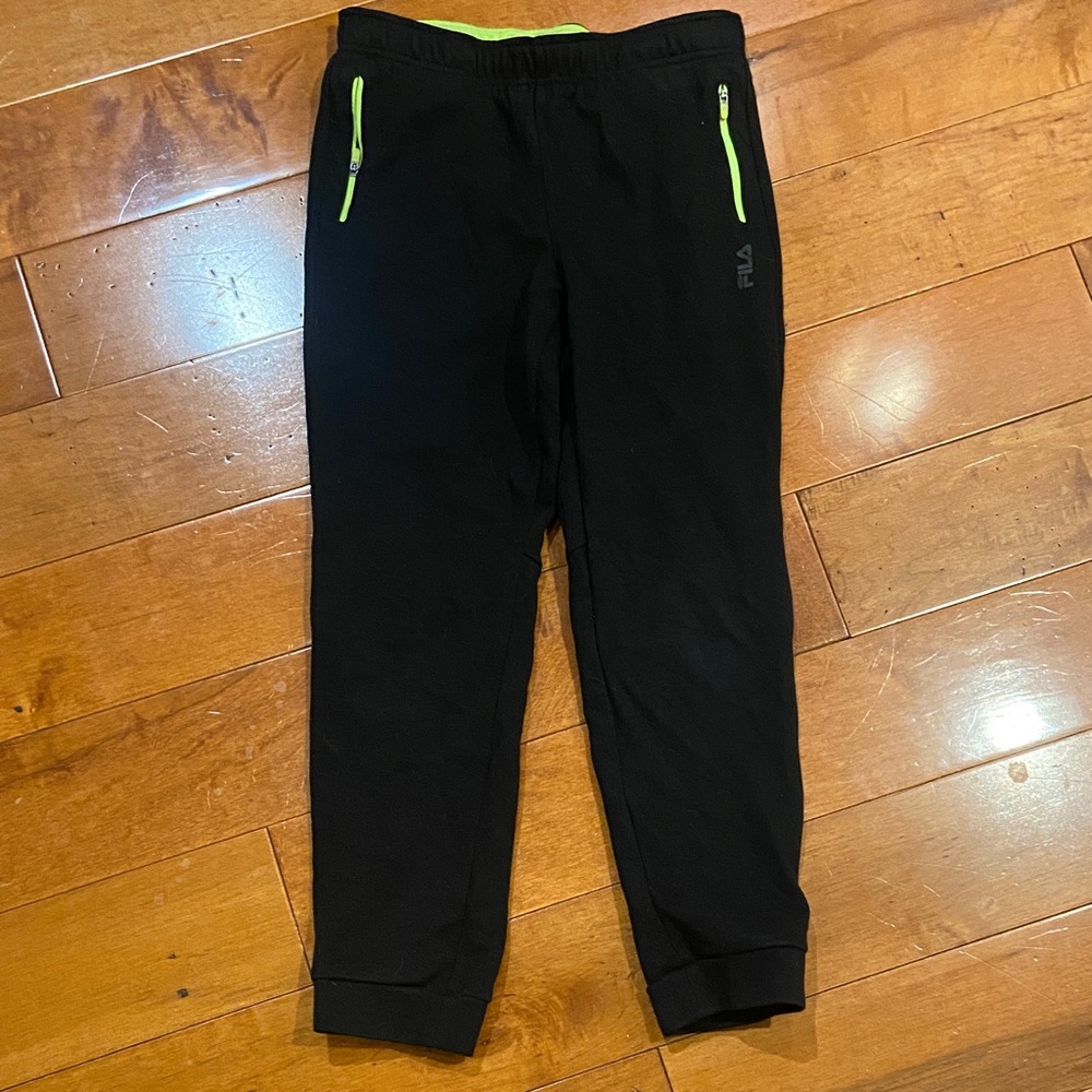 Fila Kids Black Joggers with Lime Zippers